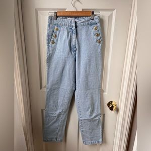 Zara Jeans | Light Wash High Waisted Straight Leg Jeans with Gold Pocket Buttons